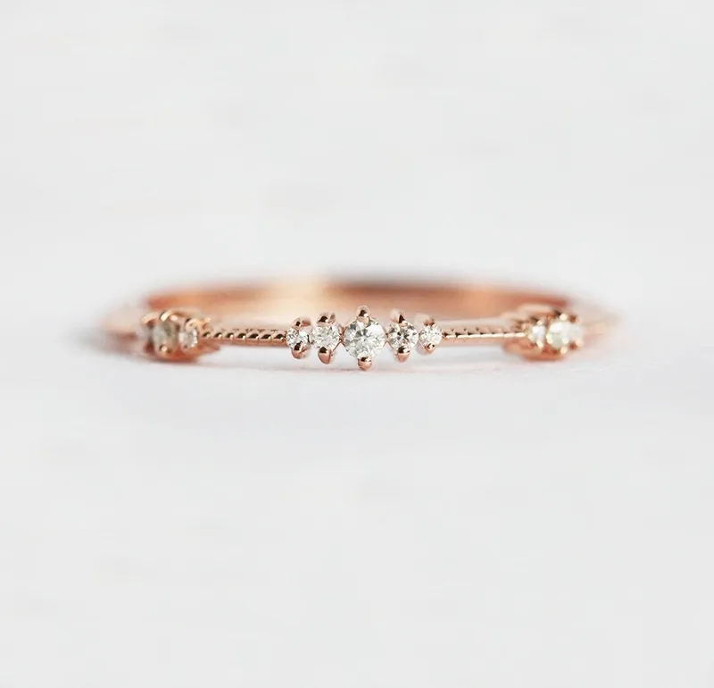 DIAMOND WEDDING BAND, DELICATE ROSE GOLD DIAMOND WEDDING RING, CLUSTERED DIAMOND RING diamond round cut engagement ring