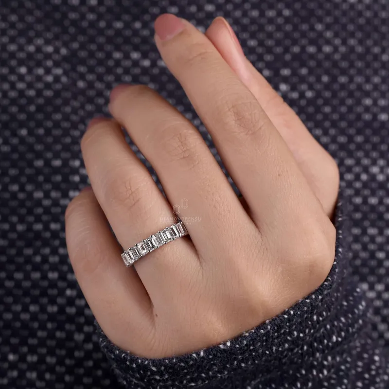 0.15 CT Emerald Cut Lab Grown Diamond Wedding Band view 2
