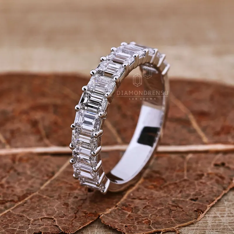 0.15 CT Emerald Cut Lab Grown Diamond Wedding Band view 6