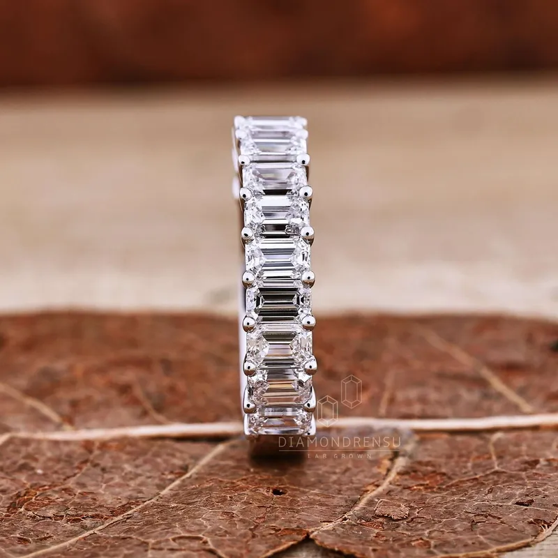 0.15 CT Emerald Cut Lab Grown Diamond Wedding Band view 3