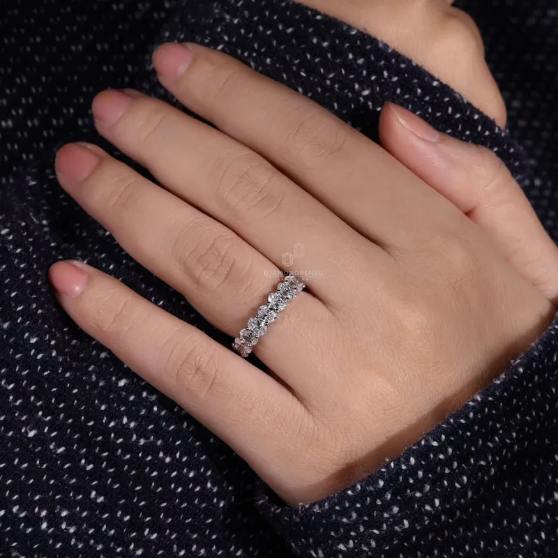 0.19 CT each Oval Cut Lab Grown Diamond Wedding Band, Full Eternity Band vy 6