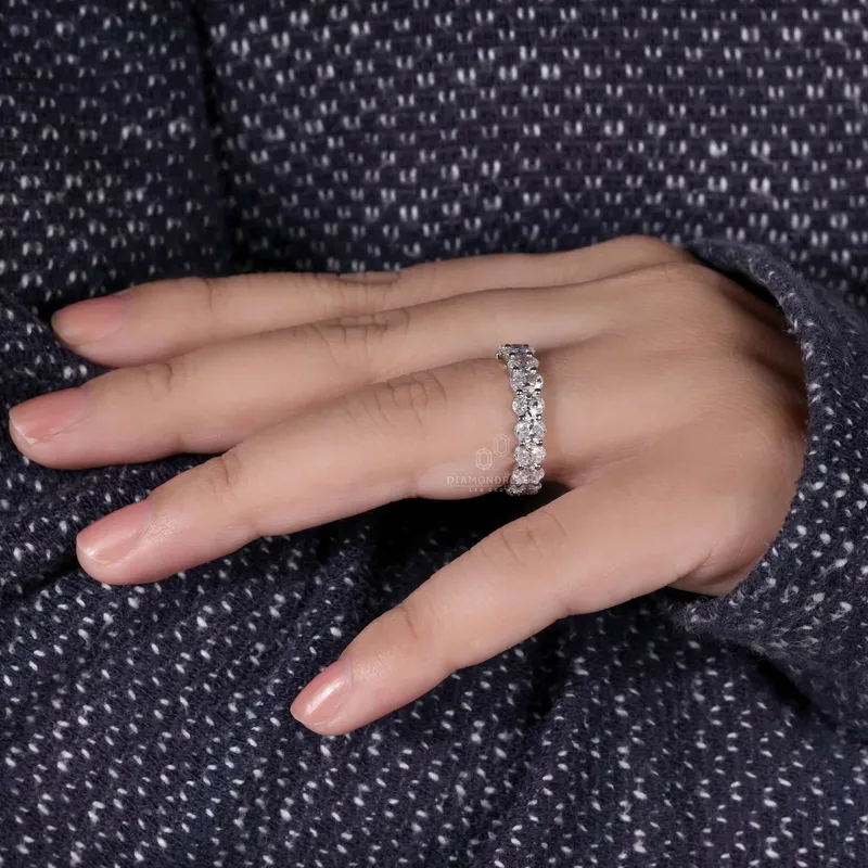0.19 CT each Oval Cut Lab Grown Diamond Wedding Band, Full Eternity Band vy 8