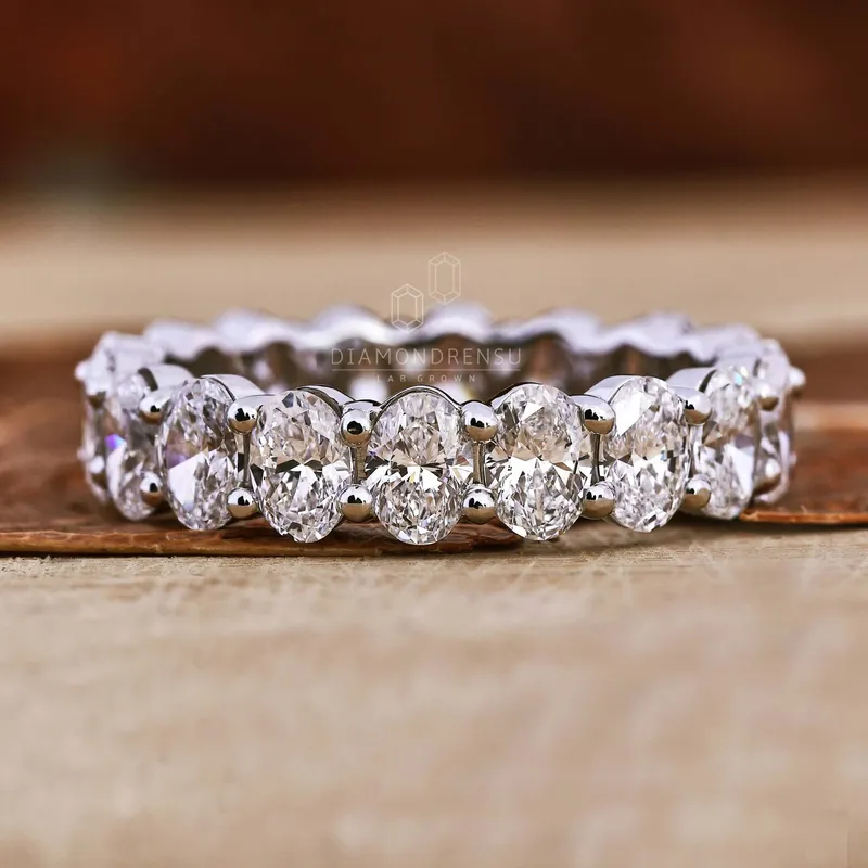 0.19 CT each Oval Cut Lab Grown Diamond Wedding Band, Full Eternity Band vy 3