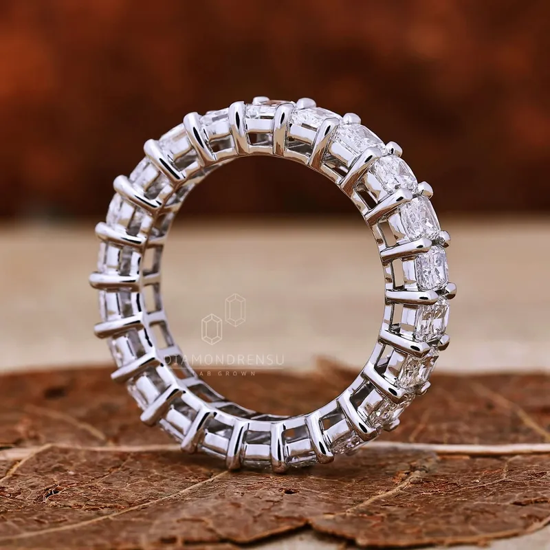 0.19 CT each Radiant Cut Lab Grown Diamond Wedding Band, Full Eternity Diamond Band view 3