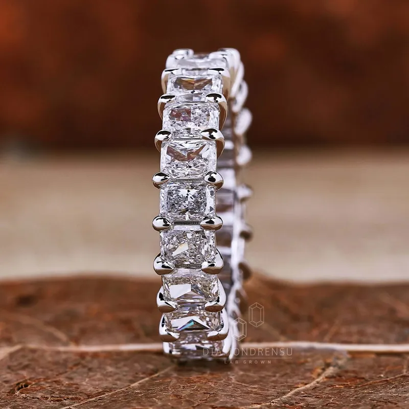 0.19 CT each Radiant Cut Lab Grown Diamond Wedding Band, Full Eternity Diamond Band view 6