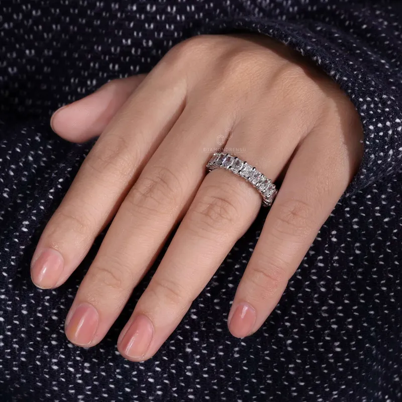 0.19 CT each Radiant Cut Lab Grown Diamond Wedding Band, Full Eternity Diamond Band view 8