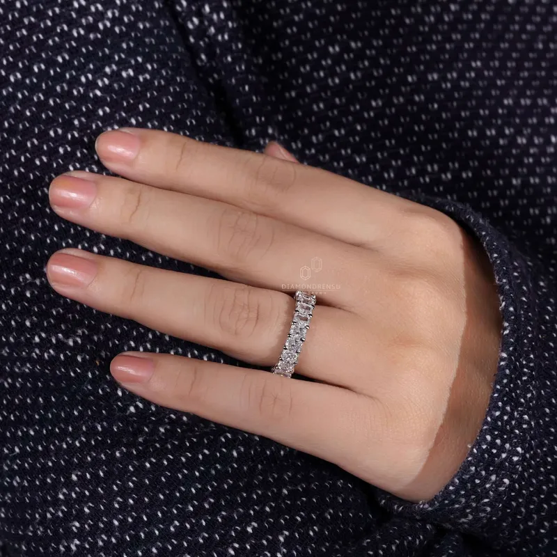 0.19 CT each Radiant Cut Lab Grown Diamond Wedding Band, Full Eternity Diamond Band view 9