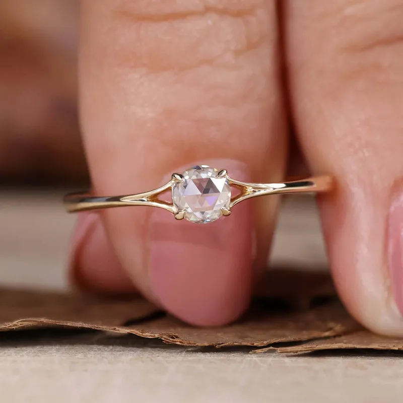 0.24 CT Round Rose Cut Lab Created Diamond Engagement Ring round cut engagement ring