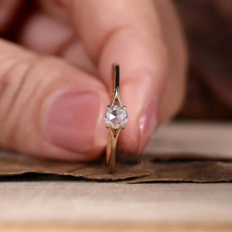 0.24 CT Round Rose Cut Lab Created Diamond Engagement Ring view 7