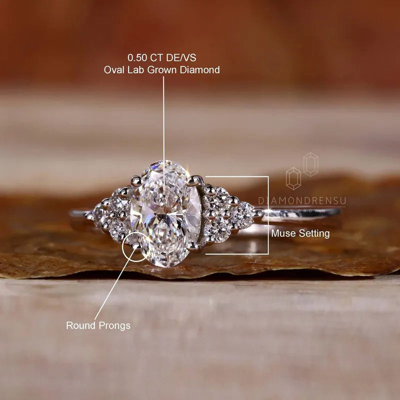 0.50 CT Oval Cut Lab Grown Diamond Muse Engagement Ring view 9