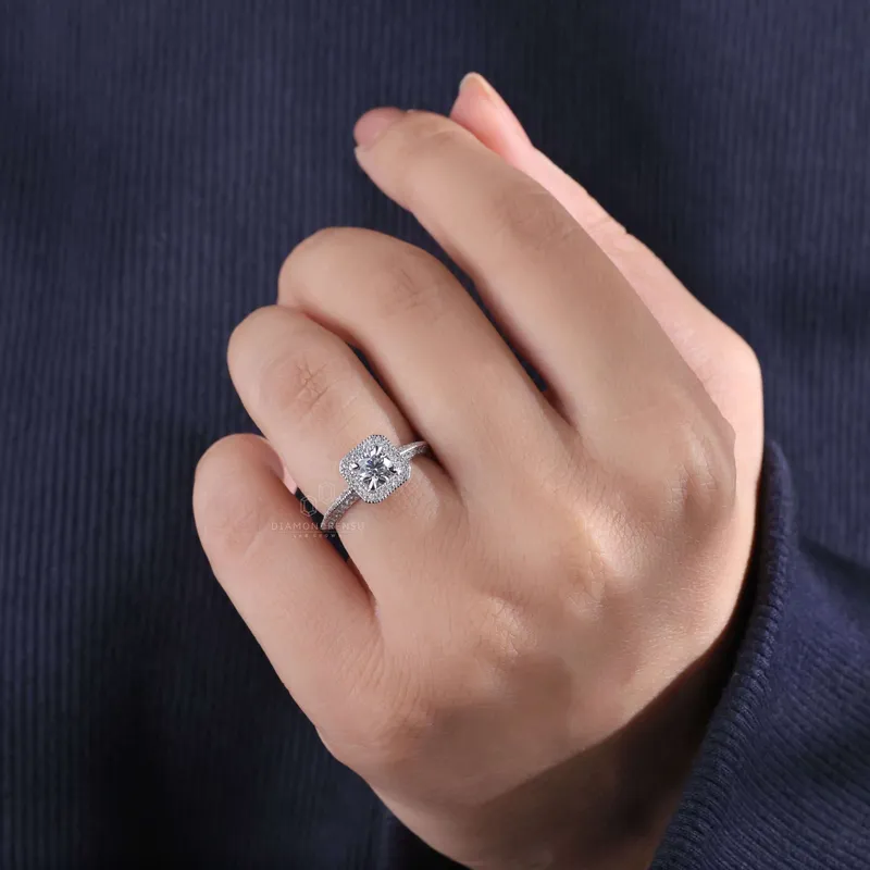 0.50 CT Round Diamond Ring, Vintage Style Lab Grown Diamond Halo Engagement Ring view 8