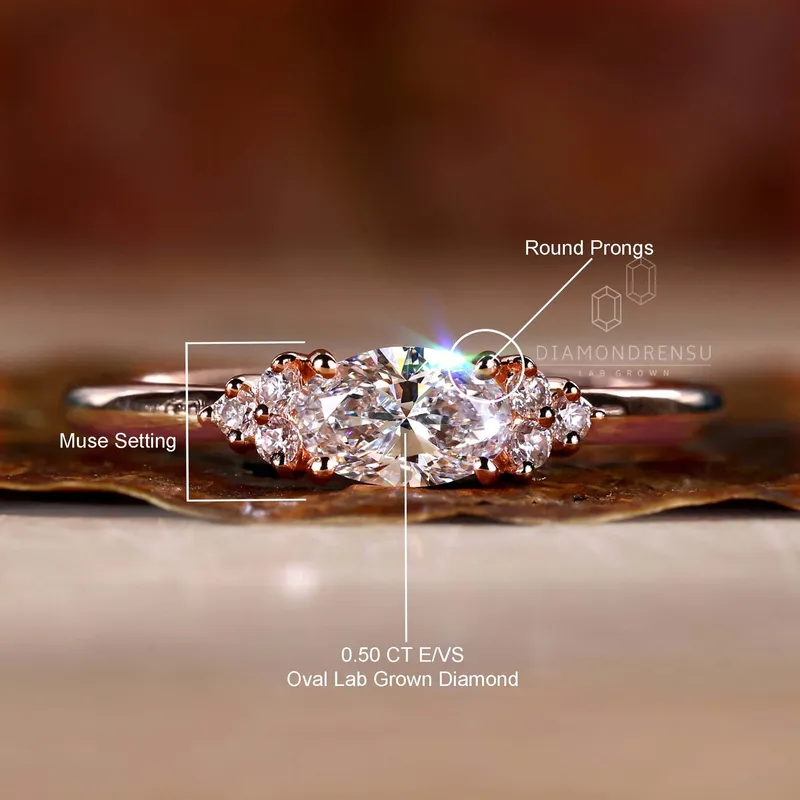 0.50 to 1.50 CT Oval Lab Grown Diamond Muse Engagement Ring view 9