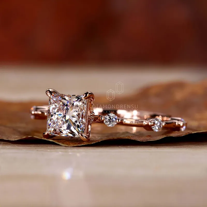0.50 to 2.0 CT Princess Cut Lab Grown Diamond Distance Pave Engagement Ring vy 5