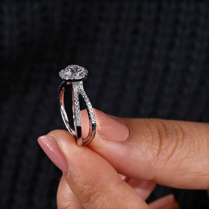 0.50 to 2.0 CT Round Lab Grown Diamond Halo - Split Shank Engagement Ring view 6
