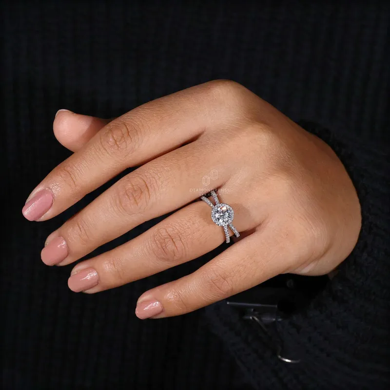 0.50 to 2.0 CT Round Lab Grown Diamond Halo - Split Shank Engagement Ring view 2