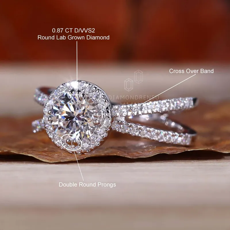 0.50 to 2.0 CT Round Lab Grown Diamond Halo - Split Shank Engagement Ring view 9