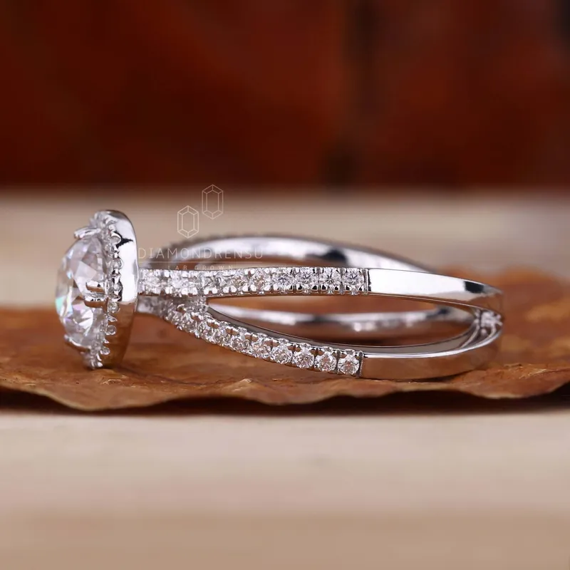 0.50 to 2.0 CT Round Lab Grown Diamond Halo - Split Shank Engagement Ring view 3