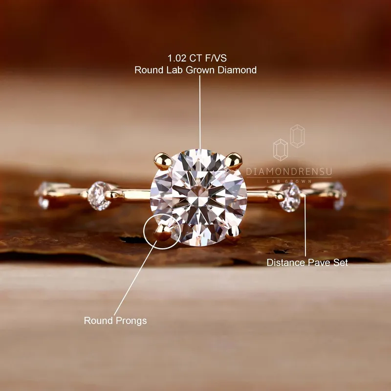 0.50 to 3.0 CT Round Lab Grown Diamond Distance Pave Ring view 9