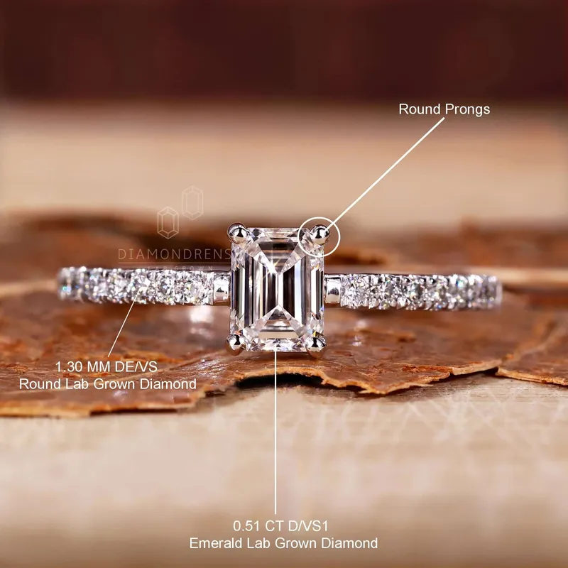 0.51 CT Emerald Cut Lab Grown Diamond Engagement Ring for Women vy 9