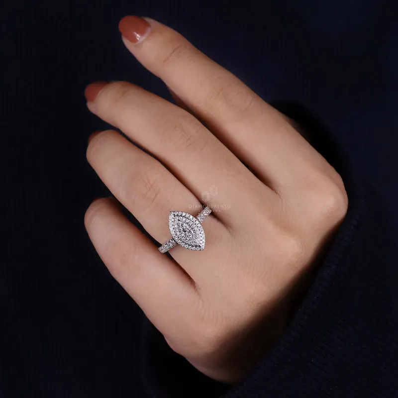 0.51 CT Marquise Cut Lab Grown Diamond Double Halo Engagement Ring vy 7
