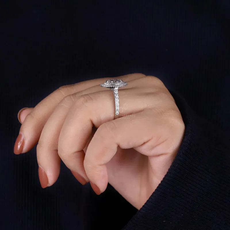 0.51 CT Marquise Cut Lab Grown Diamond Double Halo Engagement Ring vy 8
