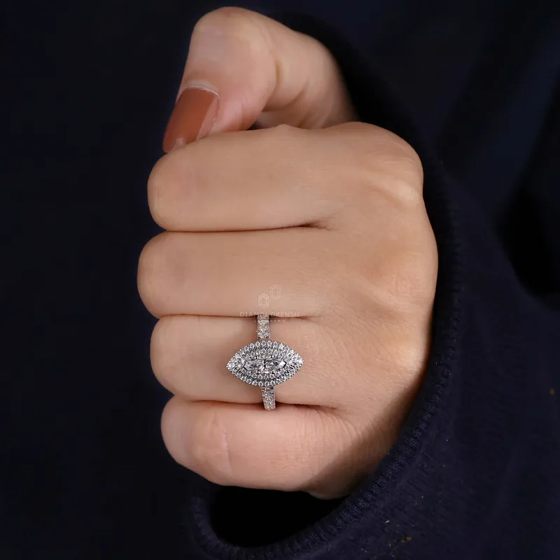 0.51 CT Marquise Cut Lab Grown Diamond Double Halo Engagement Ring vy 4