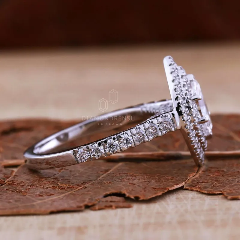 0.51 CT Marquise Cut Lab Grown Diamond Double Halo Engagement Ring vy 3