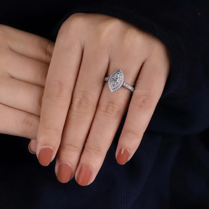 0.51 CT Marquise Cut Lab Grown Diamond Double Halo Engagement Ring vy 2