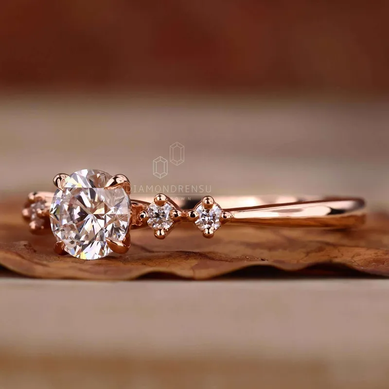 0.53 CT Round Cut Lab Grown Diamond Five Stone Engagement Ring vy 3