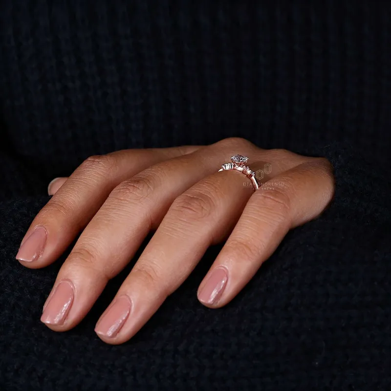0.53 CT Round Cut Lab Grown Diamond Five Stone Engagement Ring vy 8