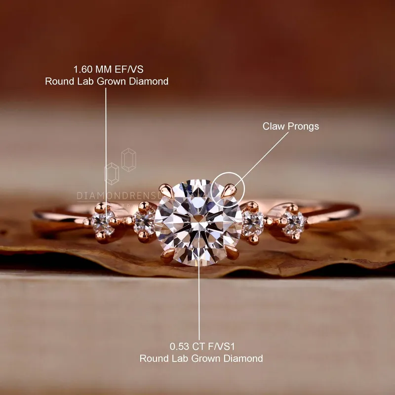 0.53 CT Round Cut Lab Grown Diamond Five Stone Engagement Ring vy 9