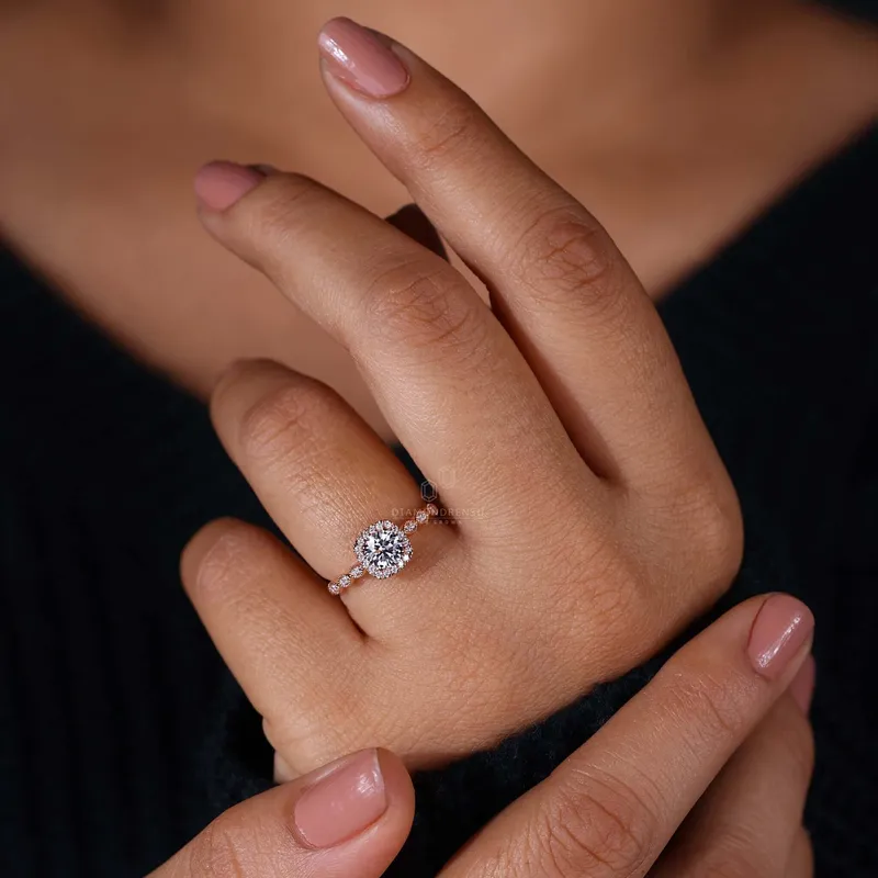 0.55 CT Round Lab Grown Diamond Halo - Pave Engagement Ring view 2
