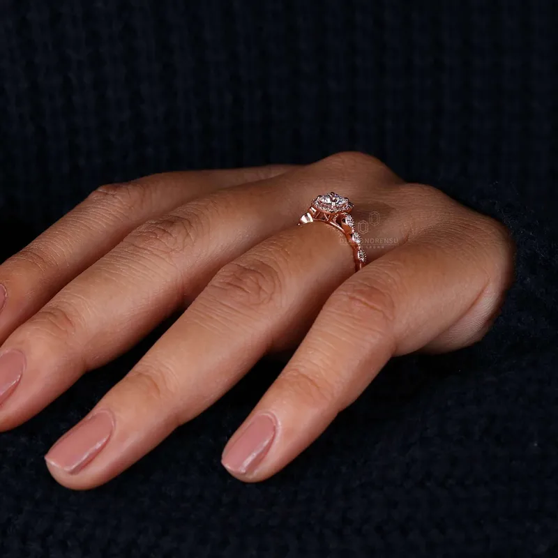 0.55 CT Round Lab Grown Diamond Halo - Pave Engagement Ring view 8