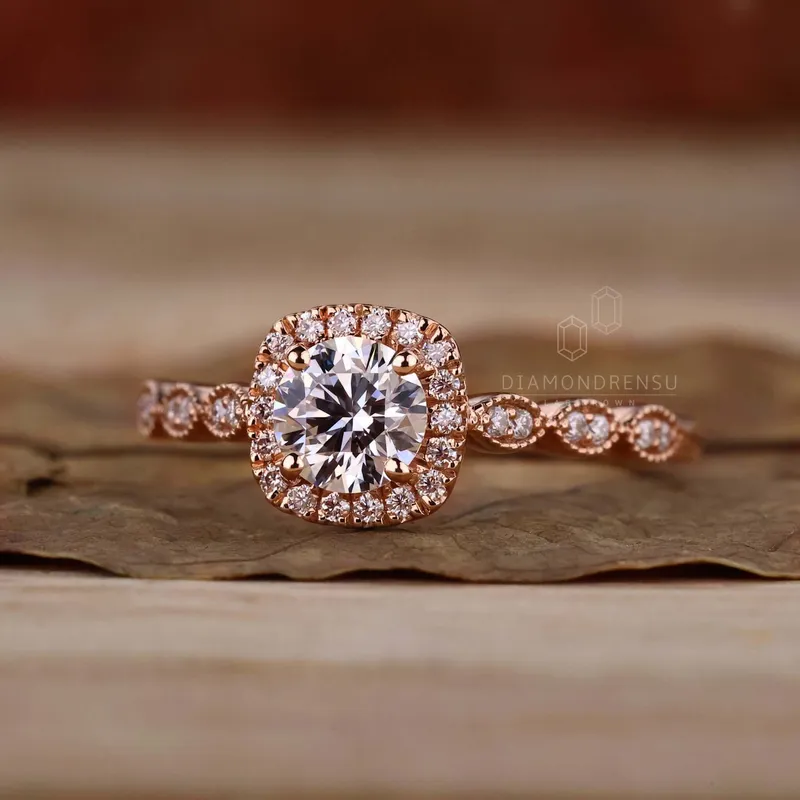 0.55 CT Round Lab Grown Diamond Halo - Pave Engagement Ring view 4