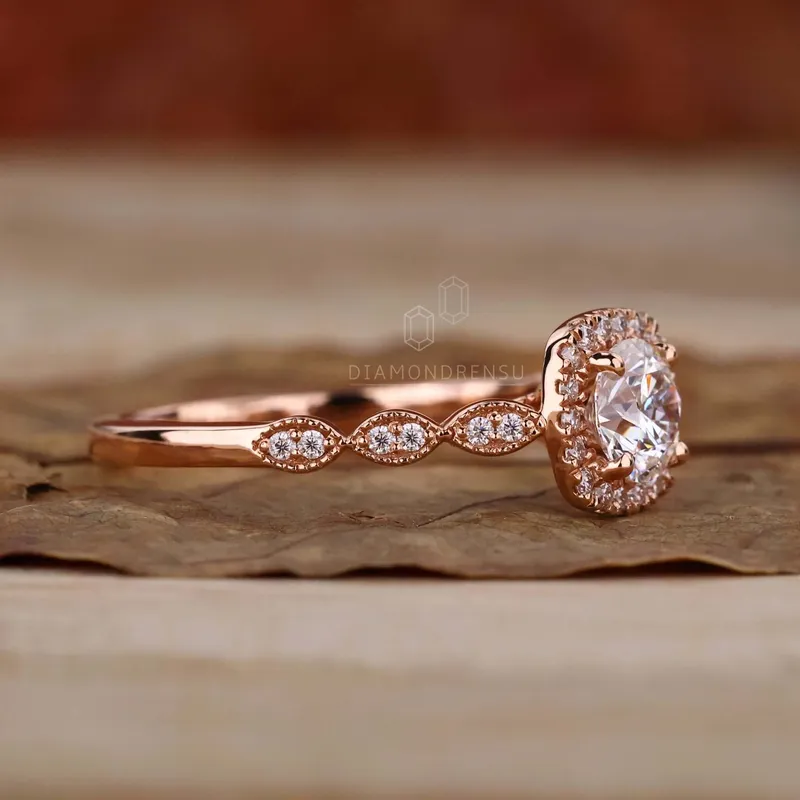 0.55 CT Round Lab Grown Diamond Halo - Pave Engagement Ring view 3