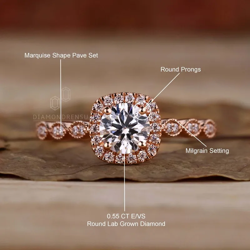 0.55 CT Round Lab Grown Diamond Halo - Pave Engagement Ring view 9