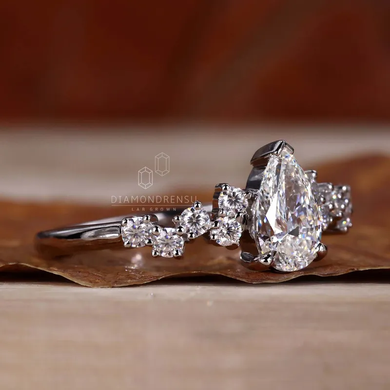 0.60 - 2.0 CT F/VS Pear Cut Lab Grown Diamond Zig Zag Pave Engagement Ring vy 3