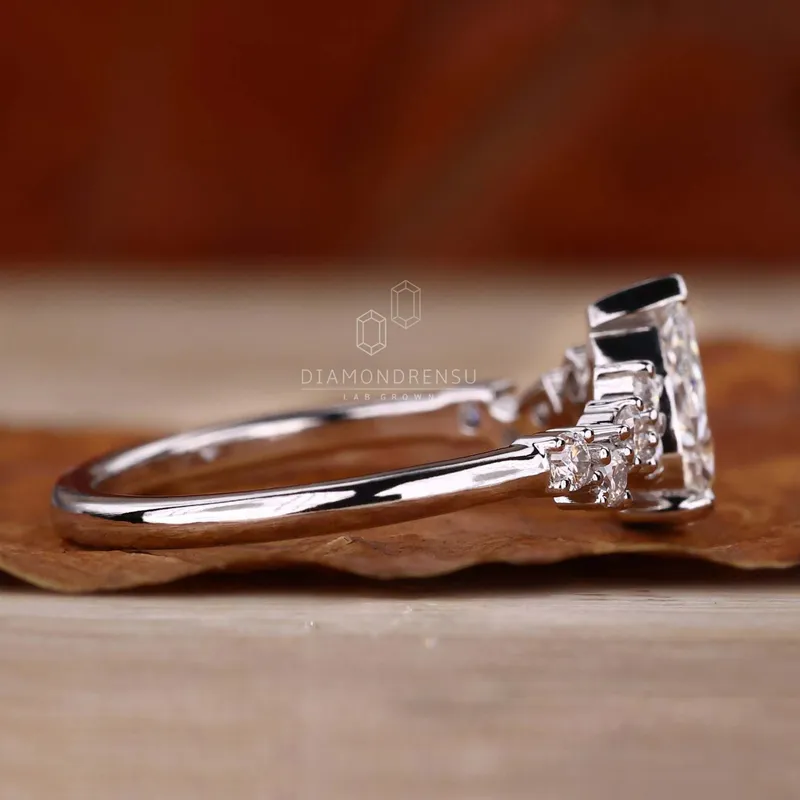 0.60 - 2.0 CT F/VS Pear Cut Lab Grown Diamond Zig Zag Pave Engagement Ring vy 5
