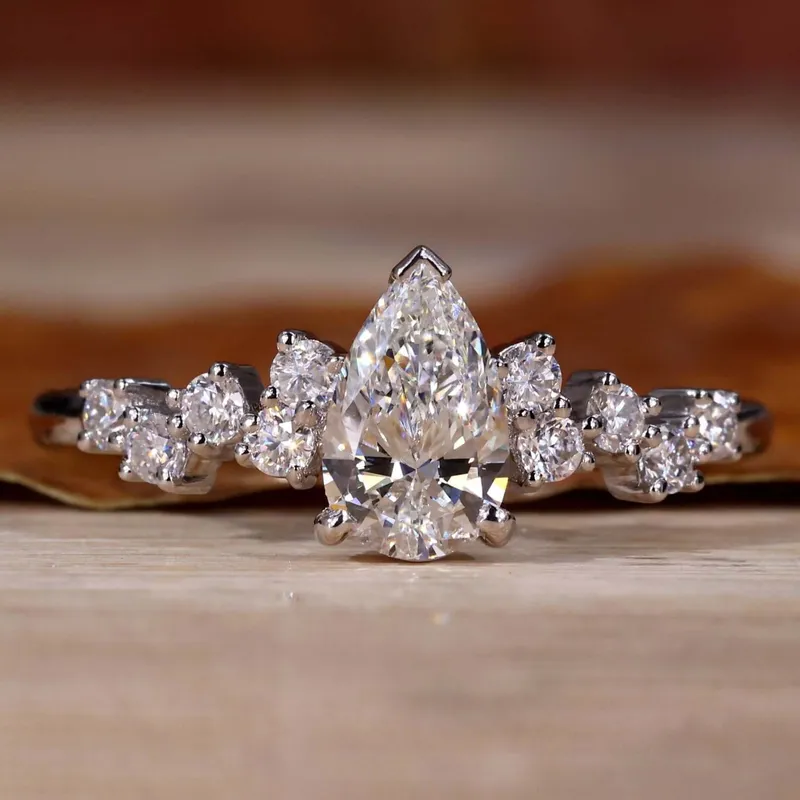 0.60 - 2.0 CT F/VS Pear Cut Lab Grown Diamond Zig Zag Pave Engagement Ring pear cut engagement ring