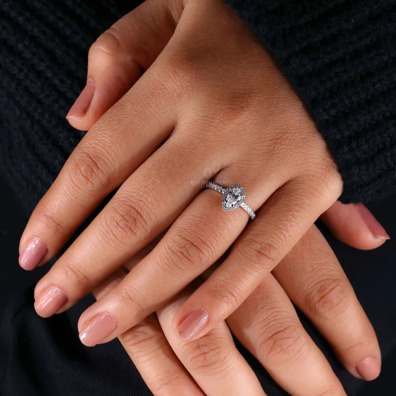 0.60 CT Pear Cut Lab Grown Diamond Halo Engagement Ring view 2