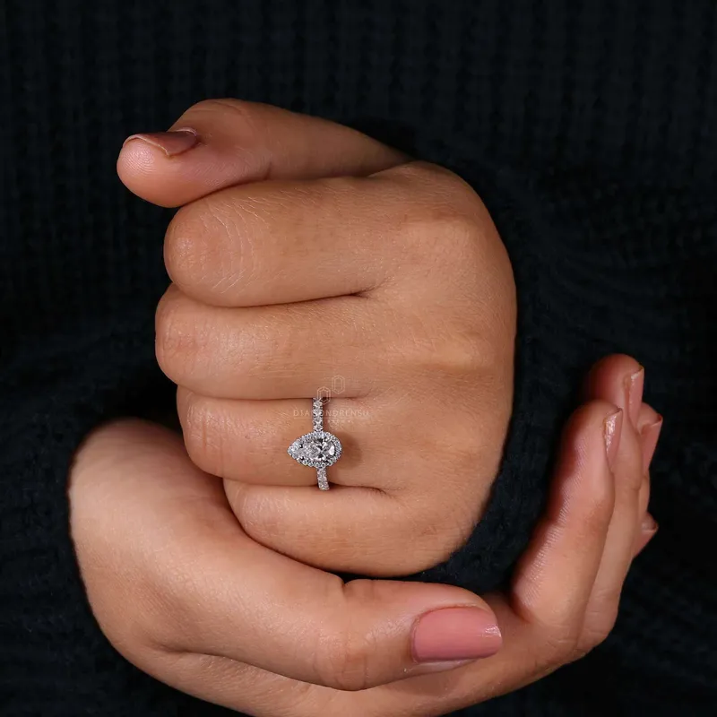 0.60 CT Pear Cut Lab Grown Diamond Halo Engagement Ring view 4