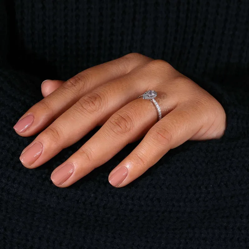 0.60 CT Pear Cut Lab Grown Diamond Halo Engagement Ring view 5