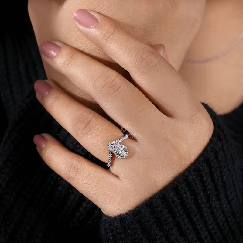 0.63 CT Pear Cut Lab Grown Diamond Engagement Ring for Women view 2