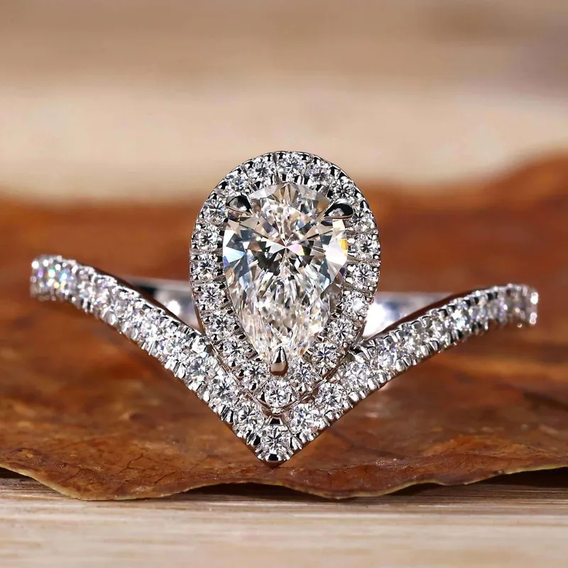 0.63 CT Pear Cut Lab Grown Diamond Engagement Ring for Women round cut engagement ring