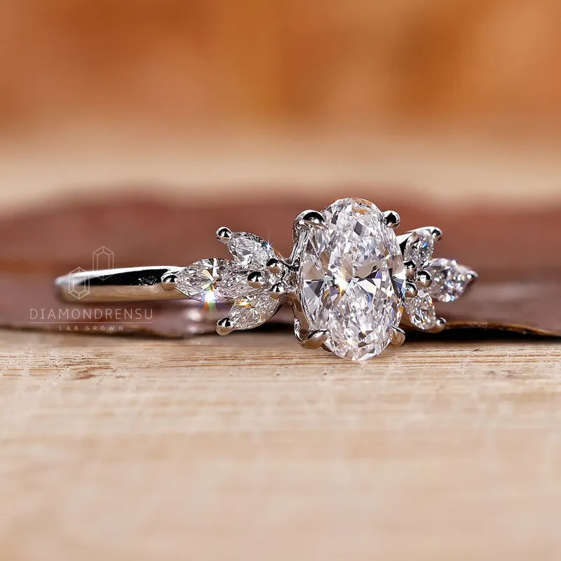 0.70 to 2.0 CT Oval Cut Muse Setting Lab Grown Diamond Engagement Ring view 2
