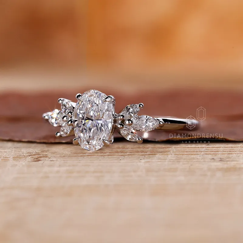 0.70 to 2.0 CT Oval Cut Muse Setting Lab Grown Diamond Engagement Ring view 3