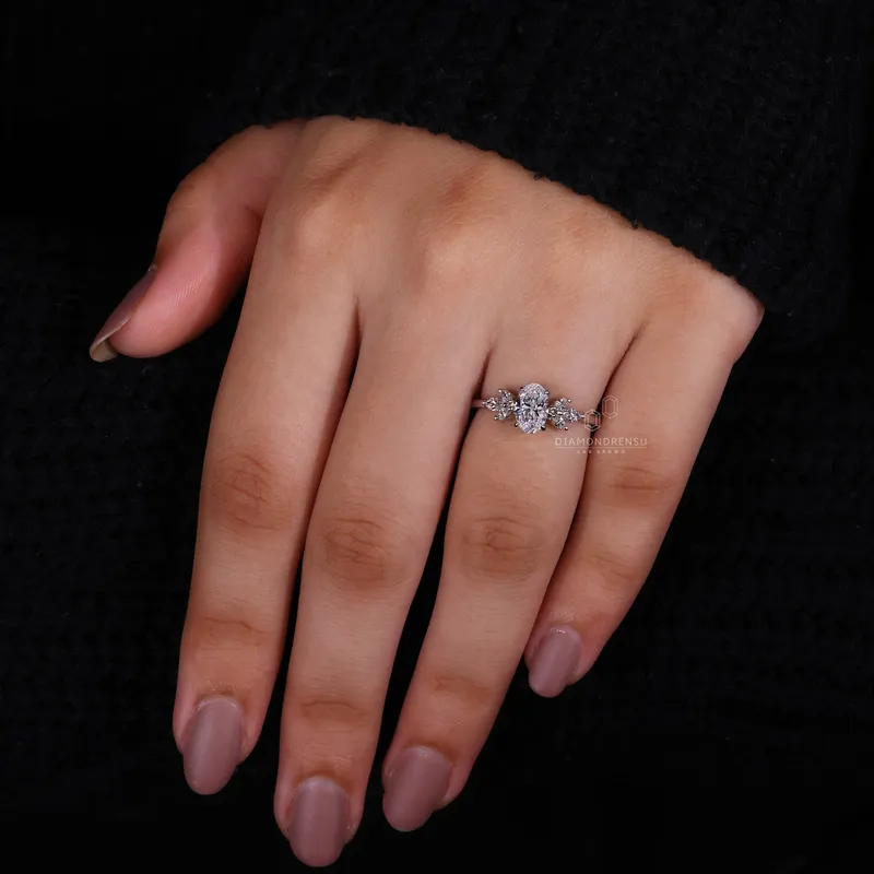 0.70 to 2.0 CT Oval Cut Muse Setting Lab Grown Diamond Engagement Ring view 7
