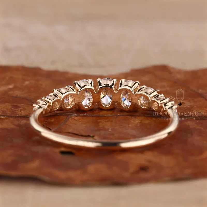 0.74 TCW Oval and Round Cut Lab Grown Diamond Wedding Ring view 3
