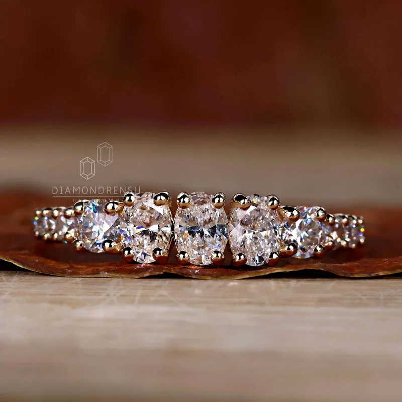 0.74 TCW Oval and Round Cut Lab Grown Diamond Wedding Ring view 6