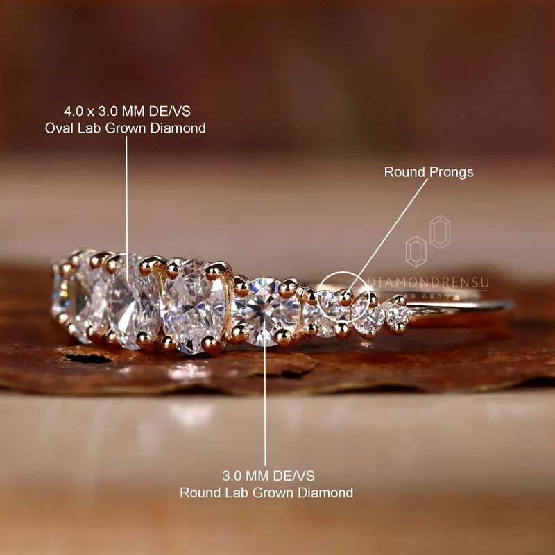 0.74 TCW Oval and Round Cut Lab Grown Diamond Wedding Ring view 9